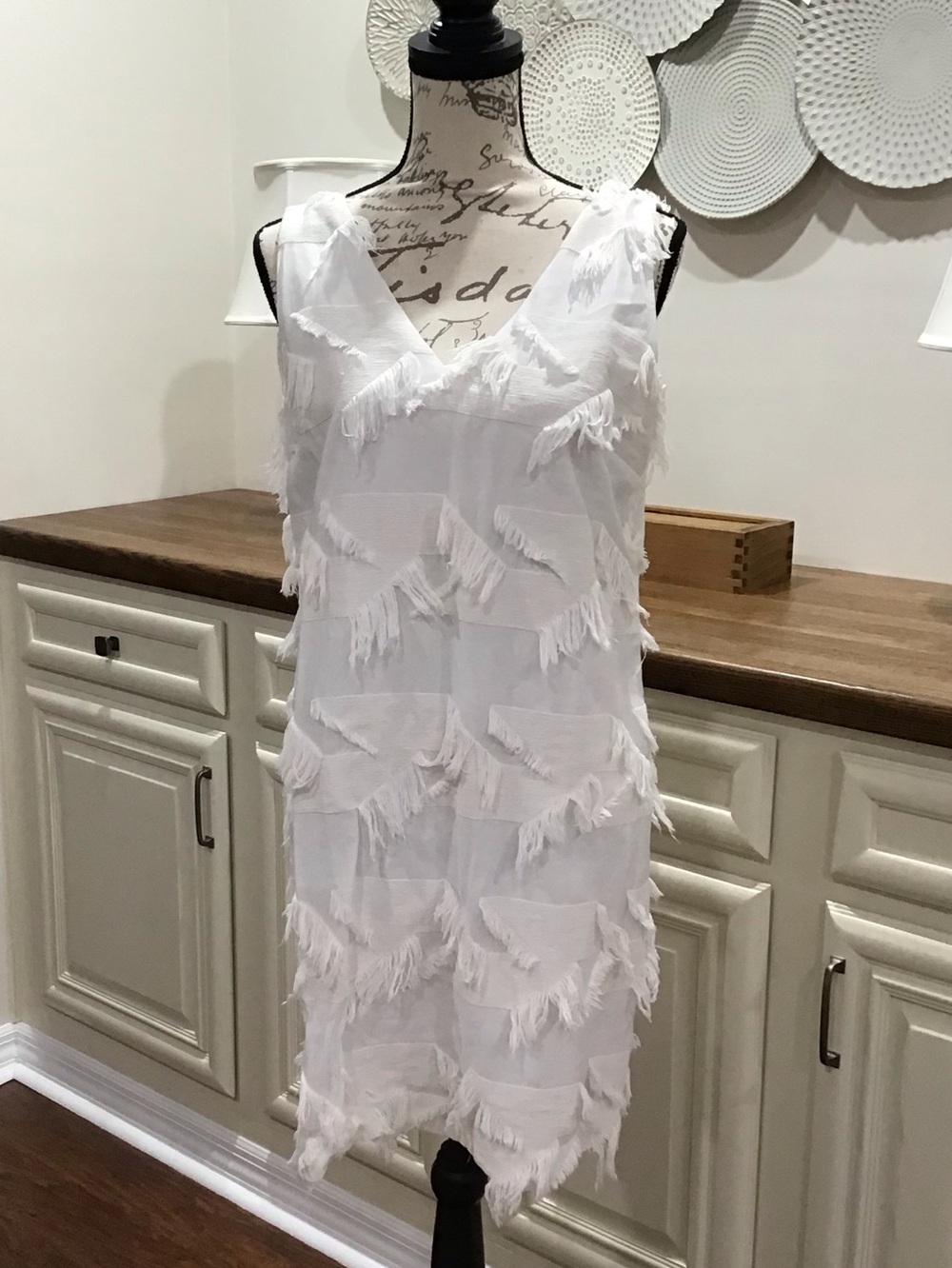 Anthropologie Maeve White Cotton Fringe Dress
